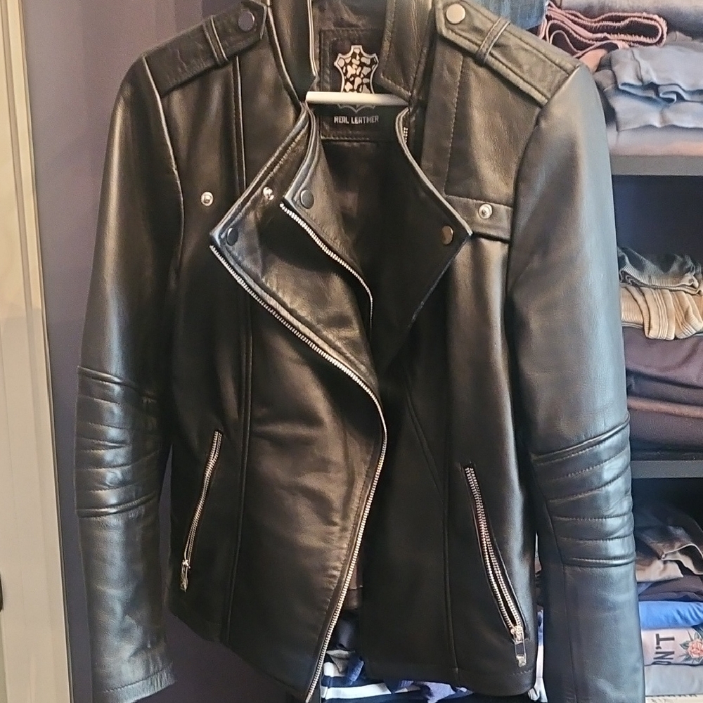 Women's Black Leather Biker Jacket